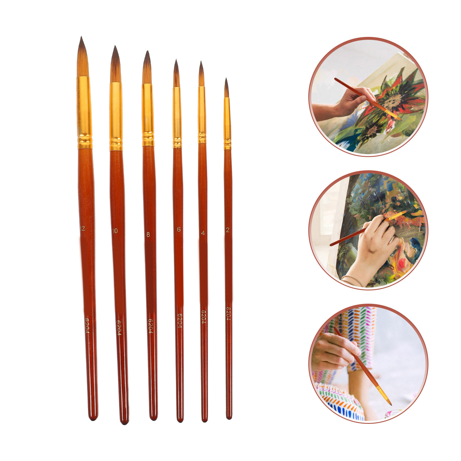 Brush Bristle Set - 6Pcs Painting Brushes Set for Watercolor