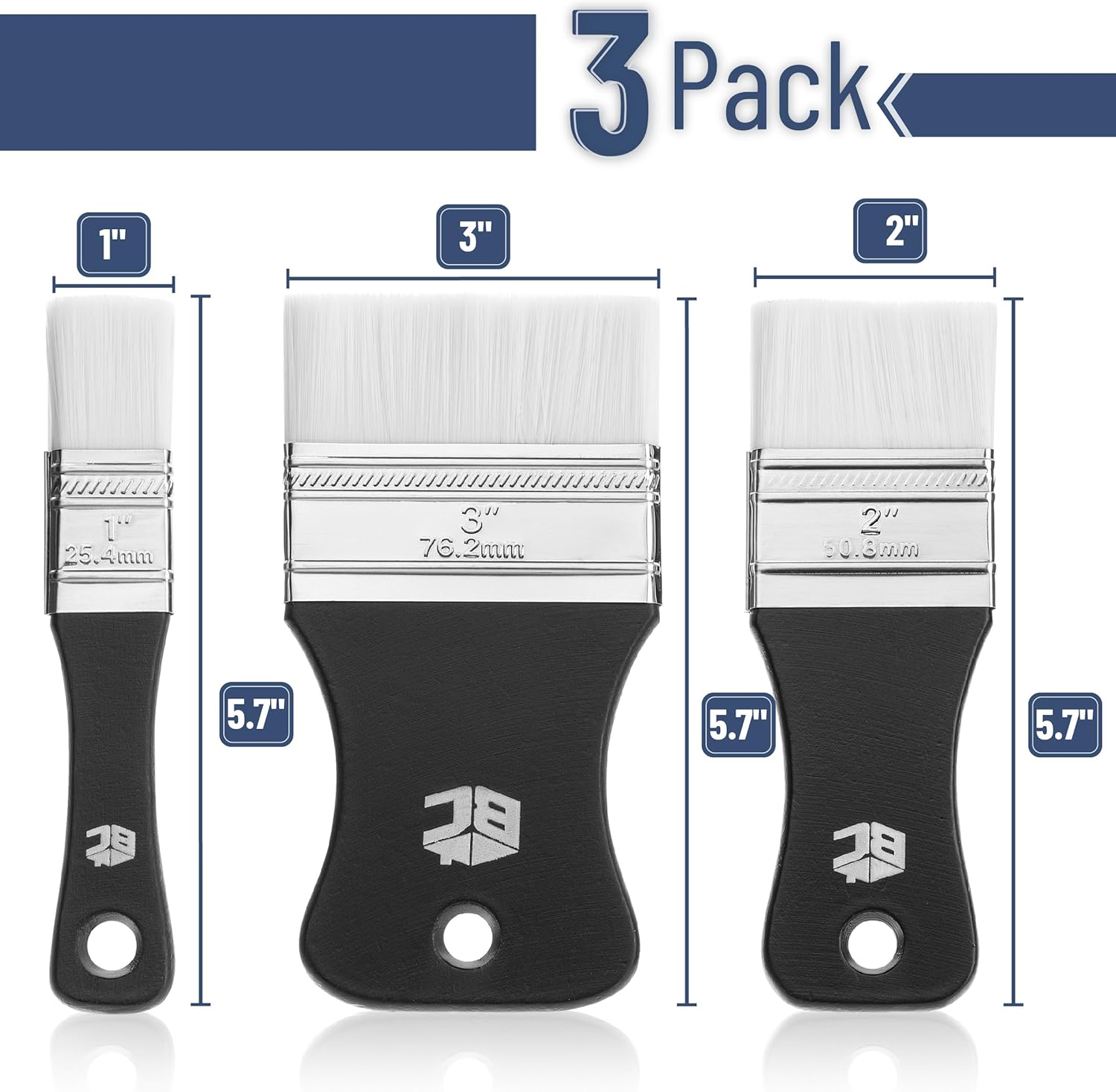 3-Pack Flat Paddle Paint Brush - Brush Bristle Set recensione e prezzo